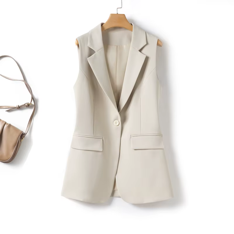 Gilet pour femme simple et élégant, style costume, veste de bureau à un bouton pour le printemps et 