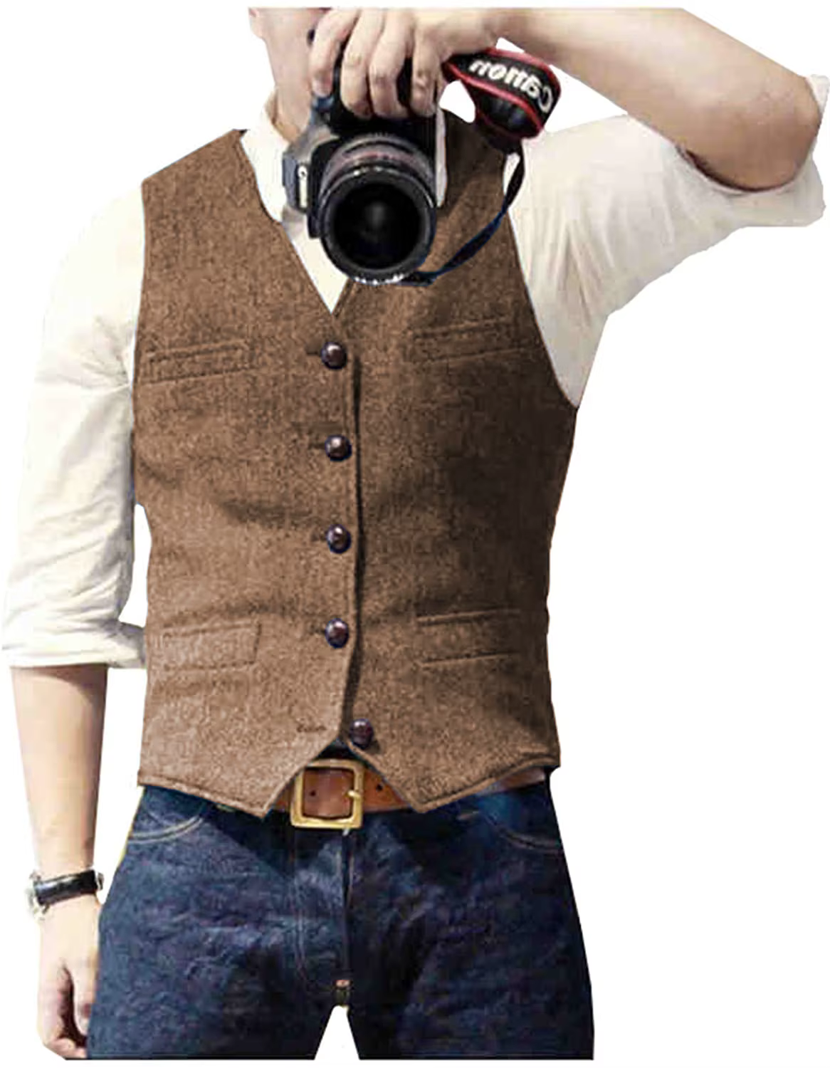 Gilet de costume pour hommes, col en V, décontracté, classique, formel, Business, en Tweed à chevron