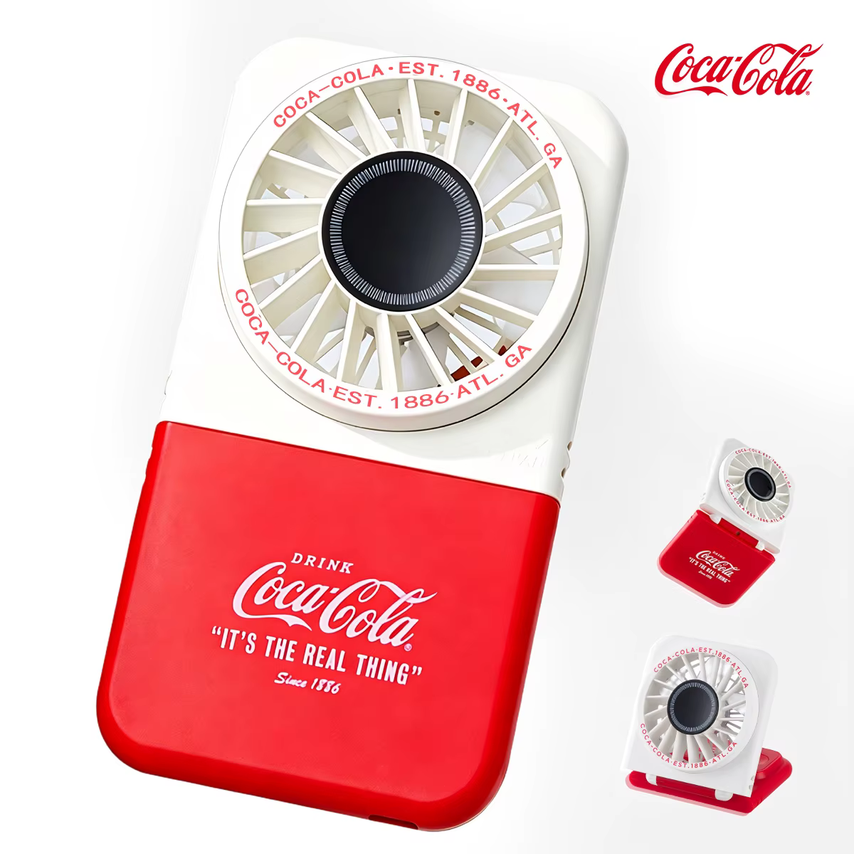 Ventilateur portable Coca-Cola 5 vitesses, 3-en-1 (main/bureau/cou), multifonction, rechargeable USB