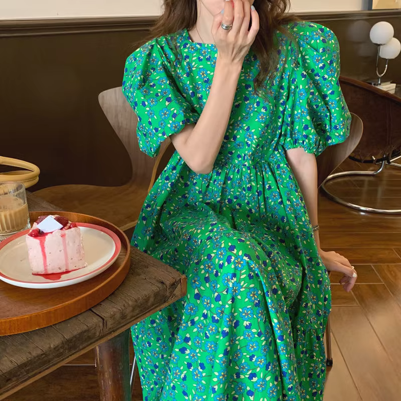 ALTERfur ses-Robe plissée à fleurs pour femmes enceintes, col carré rétro, ligne A, manches courtes,