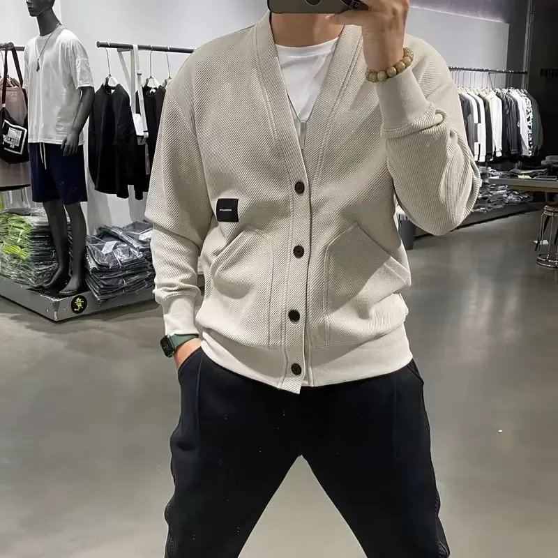 Vêtements pour hommes icône col en V Cardigan pull en tricot homme avec poches pulls hauts produits 