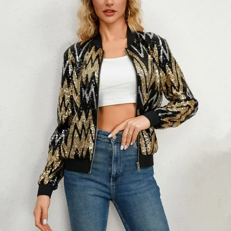Veste de baseball brillante à paillettes pour femmes, manteau décontracté, vêtements d'extérieur élé