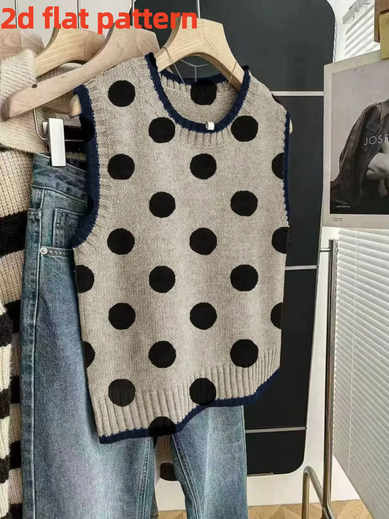 Nouveau gilet pull tendance pour femme, motif plat 2D, toutes saisons, col rond, imprimé numérique à