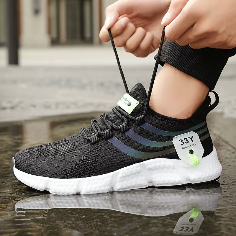 Chaussures de dehors Décontractées pour Homme, Baskets Légères et Respirantes, en Maille, Noires, de