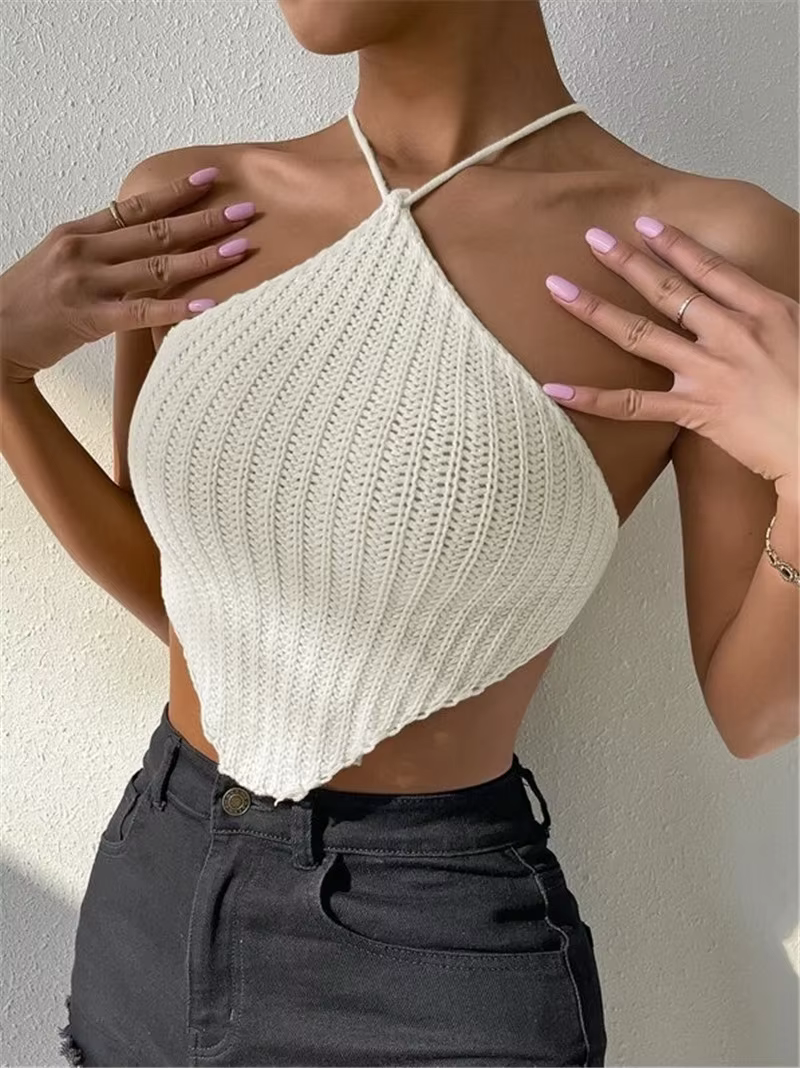 Gilet tricoté à nouer au cou, design pull, haut enveloppant la poitrine