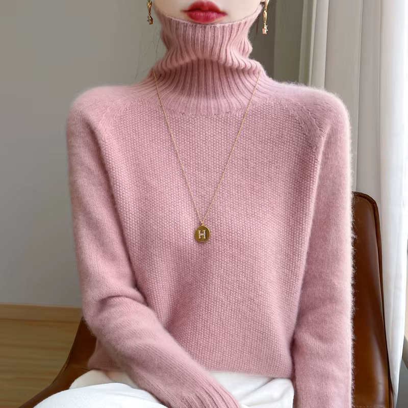 Pull en laine mérinos pour femme, revers haut, ample, mince, chaud, fond, intégration des pilotes, a