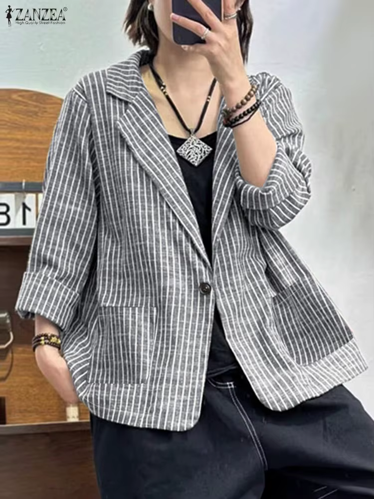 2025 ZANZEA bureau femmes Blazer automne rayé manteaux vestes décontracté à manches longues boutonné