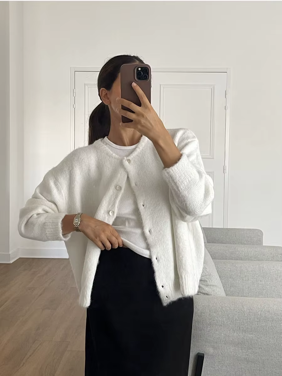 Cardigan tricoté en laine grise pour femme bouton élégant pull grande taille tricots Cardigans nouve