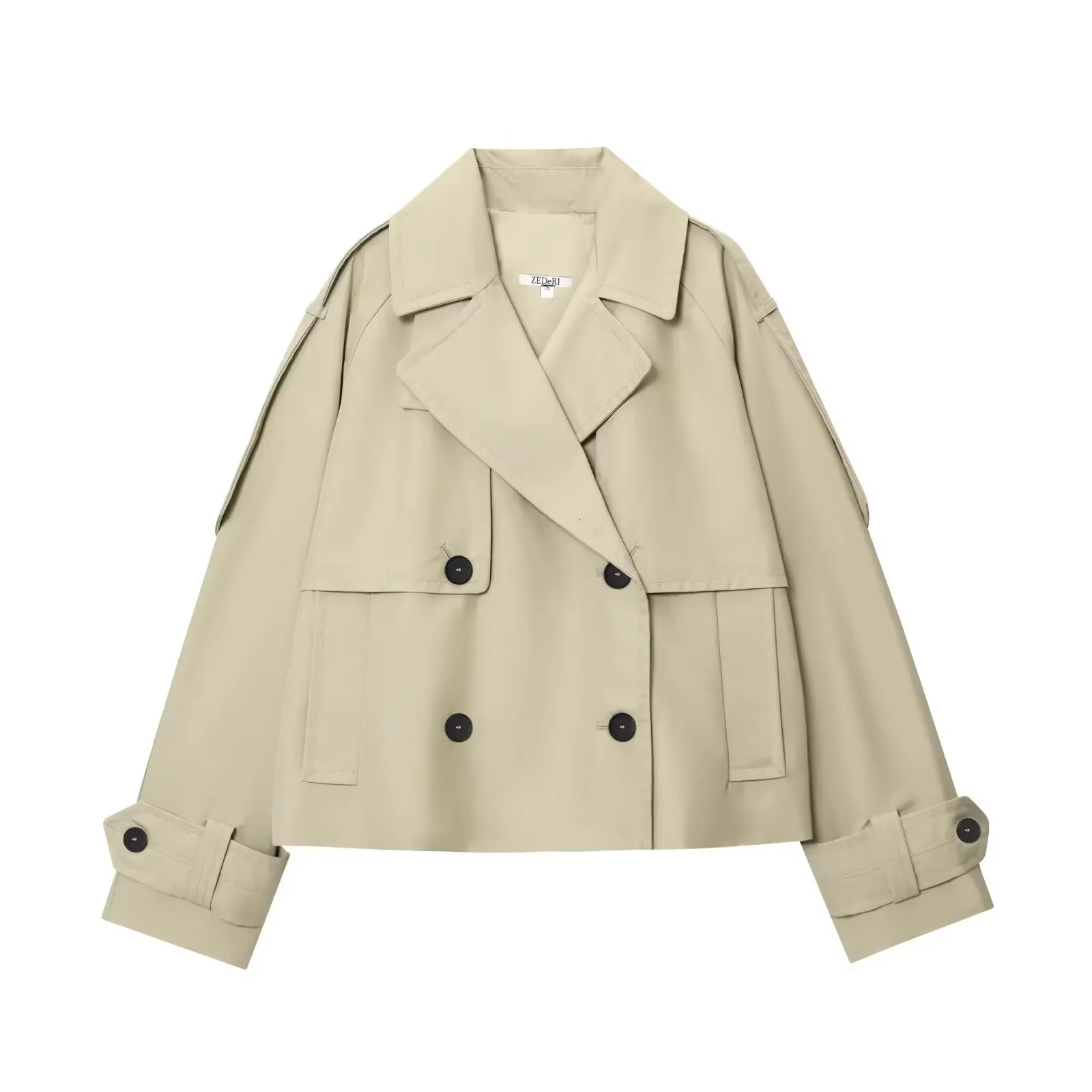Manteau court chic à col montant pour femme, décontracté, à manches longues, double boutonnage, coup