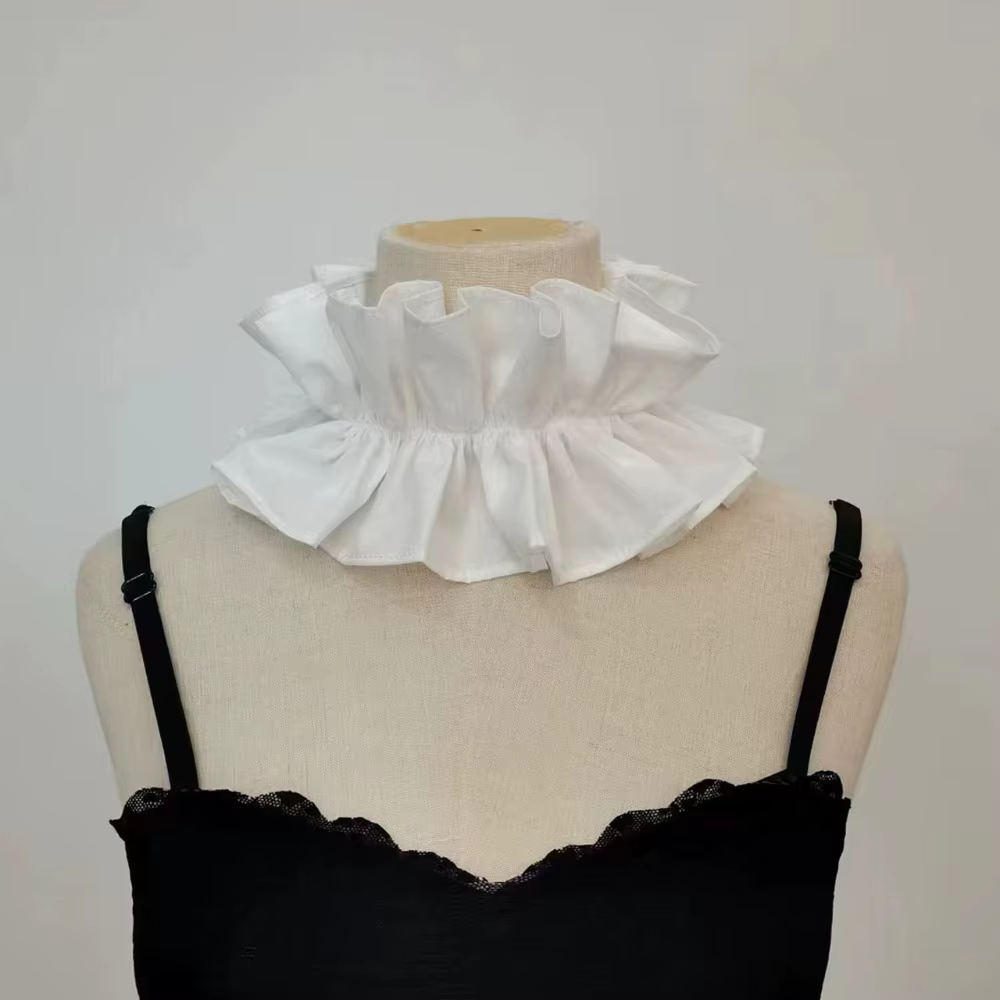 Col détachable noir et blanc uni en coton à volants, faux col décoratif pour chemise et chemisier