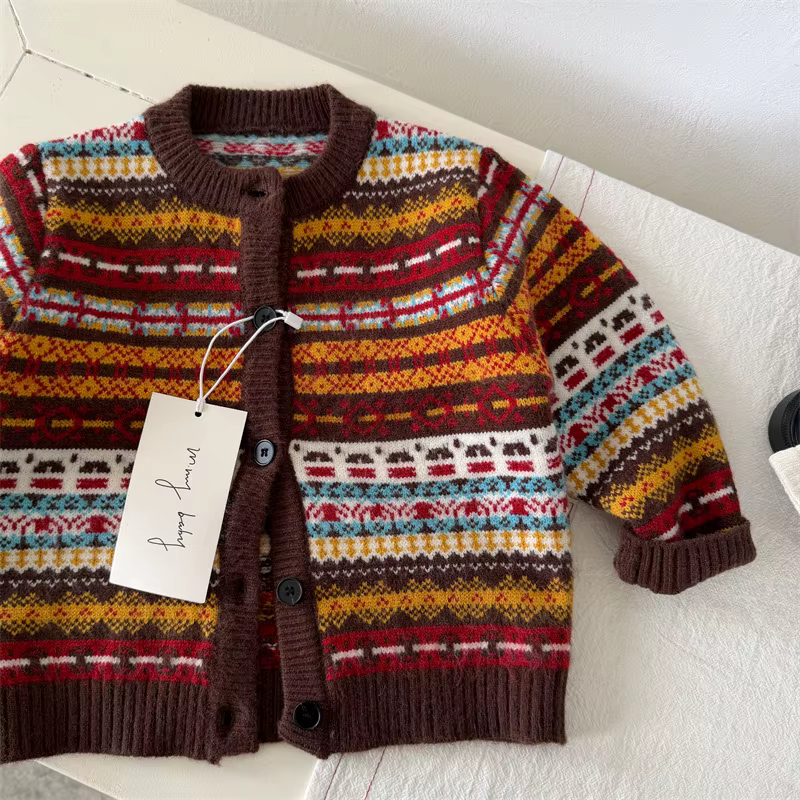 Pull pour enfants 2026 – Nouvelle collection printemps-automne-hiver – Cardigan color block pour gar