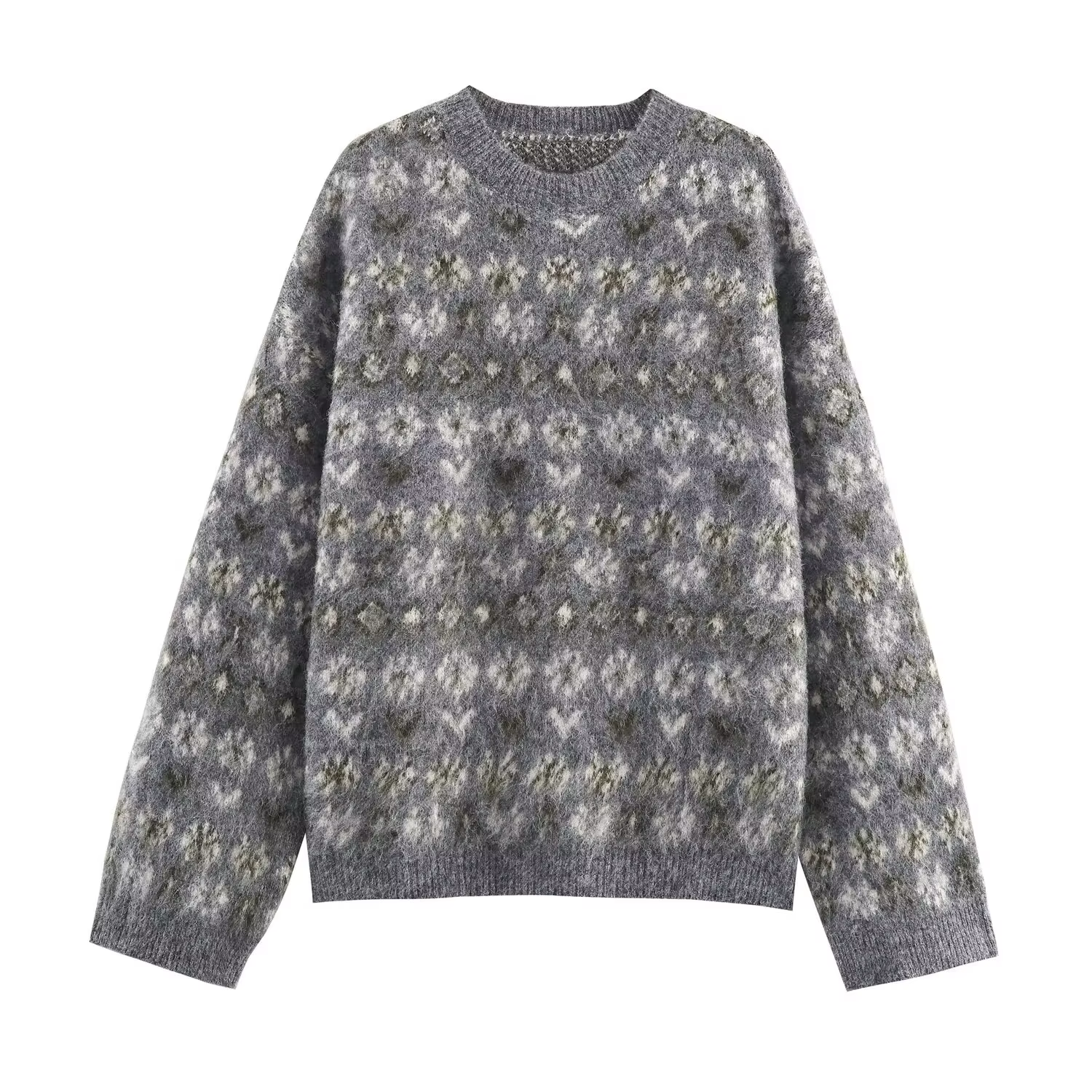 HH femmes à manches longues tricoté pull pull haut femme hiver mode polyvalent imprimé col rond chau