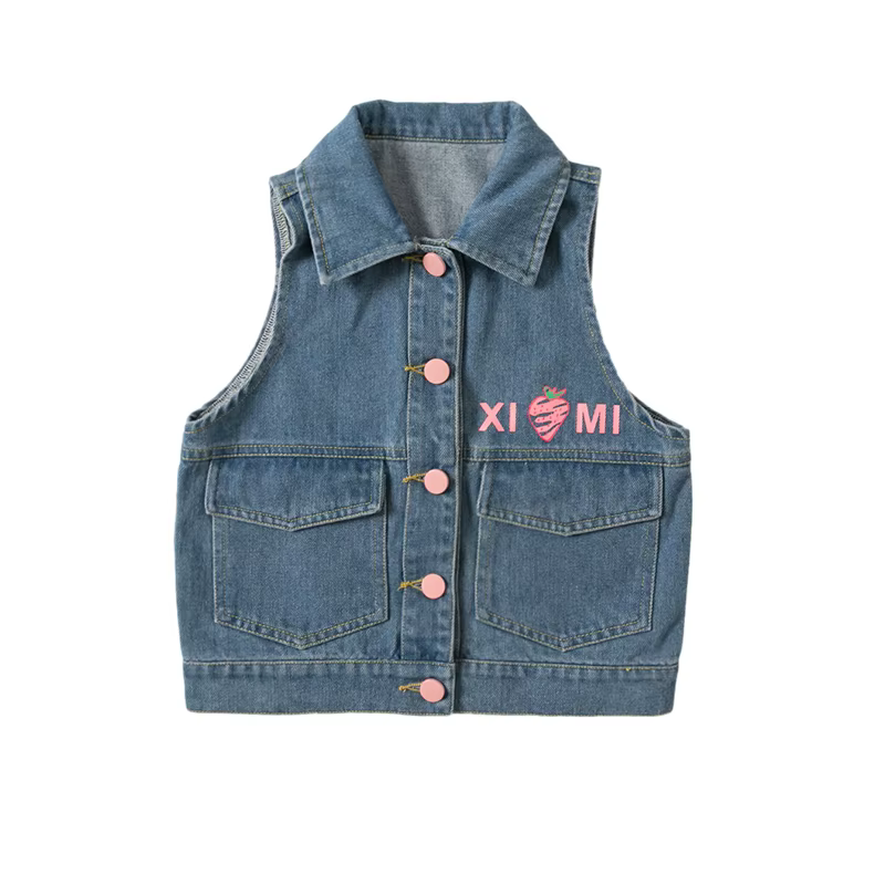 Joli Style bébé enfant décontracté Denim fraise gilet pour Tween fille mode gilet enfants sans manch