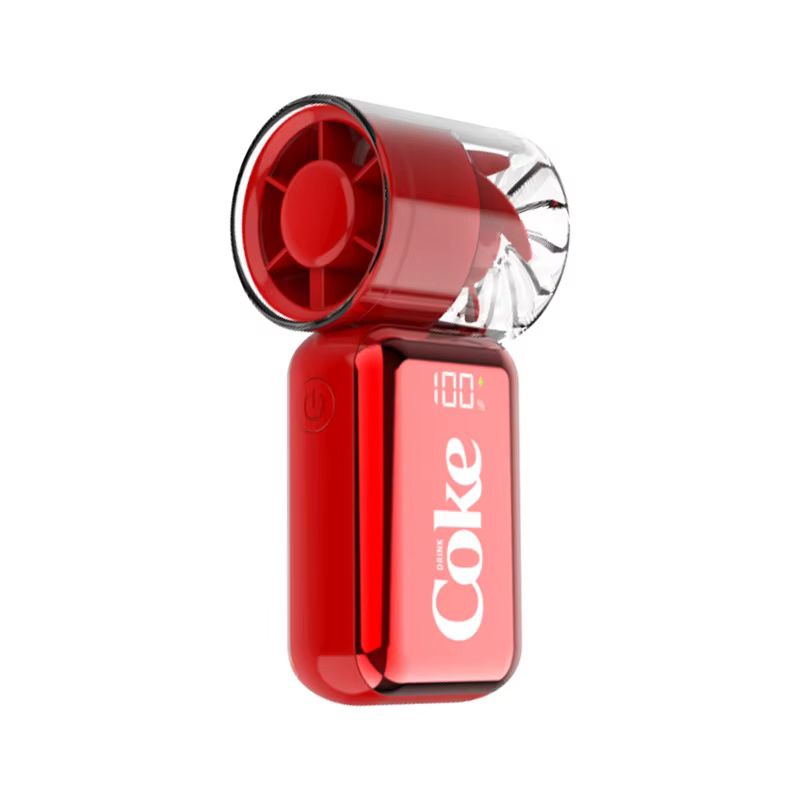 Ventilateur portable Coca-Cola Mini Turbo 5 vitesses 2000 mAh avec écran LED, rechargeable, pour l'e