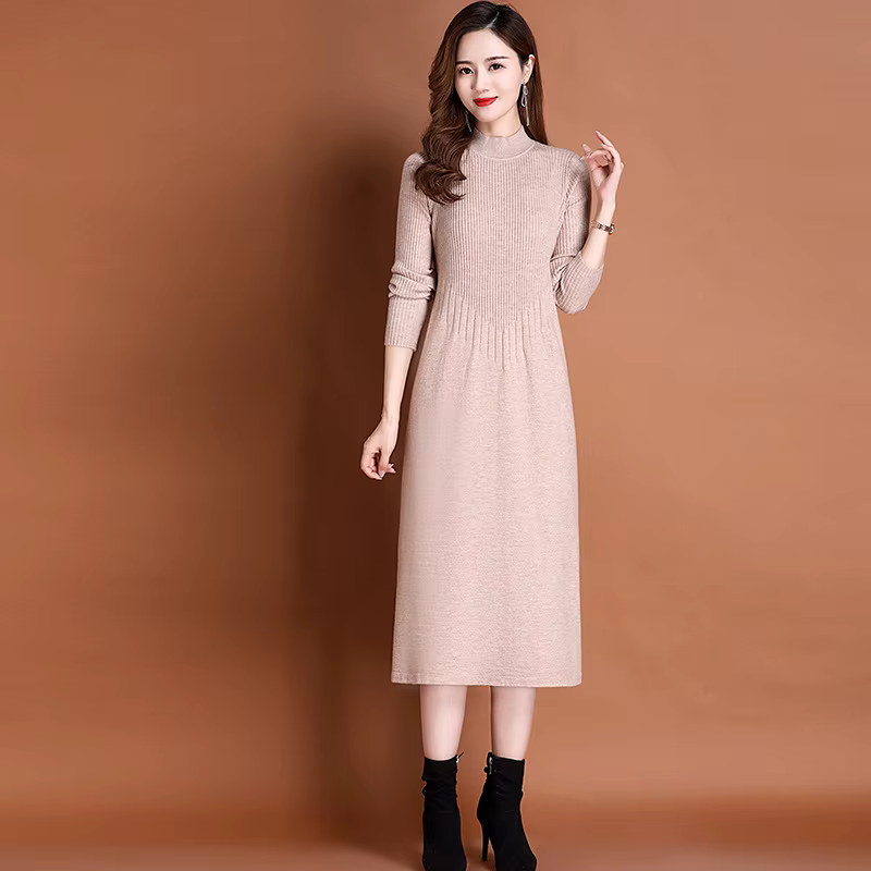 Robe pull tricotée pour femmes, nouveau Style avec manteau, demi-col roulé, tempérament, jupe trapèz