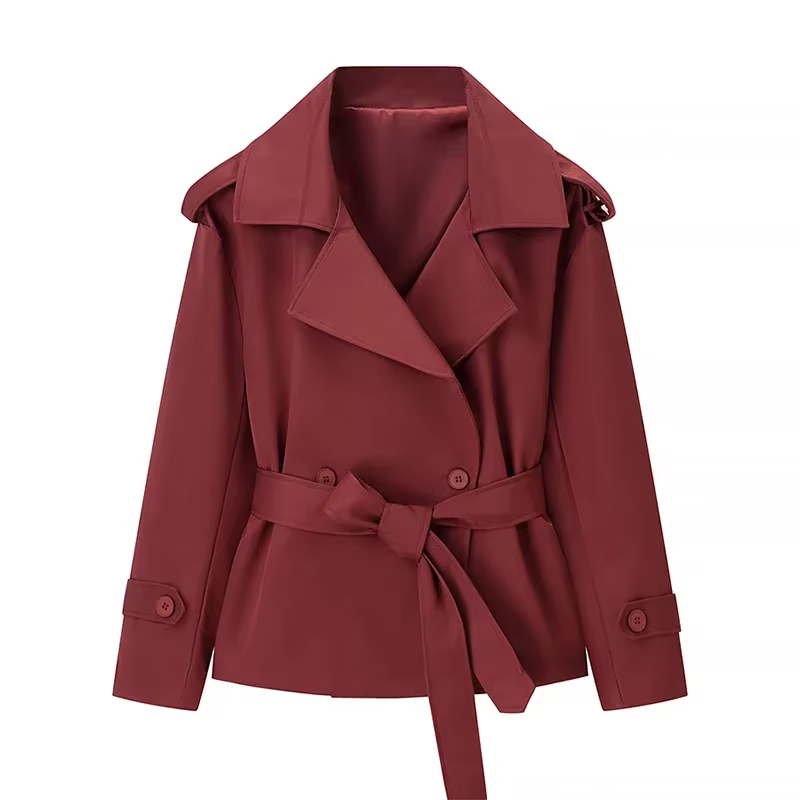 Trench-Coat froncé à lacets pour femme, couleur unie, ample, revers, manches longues, manteaux de tr