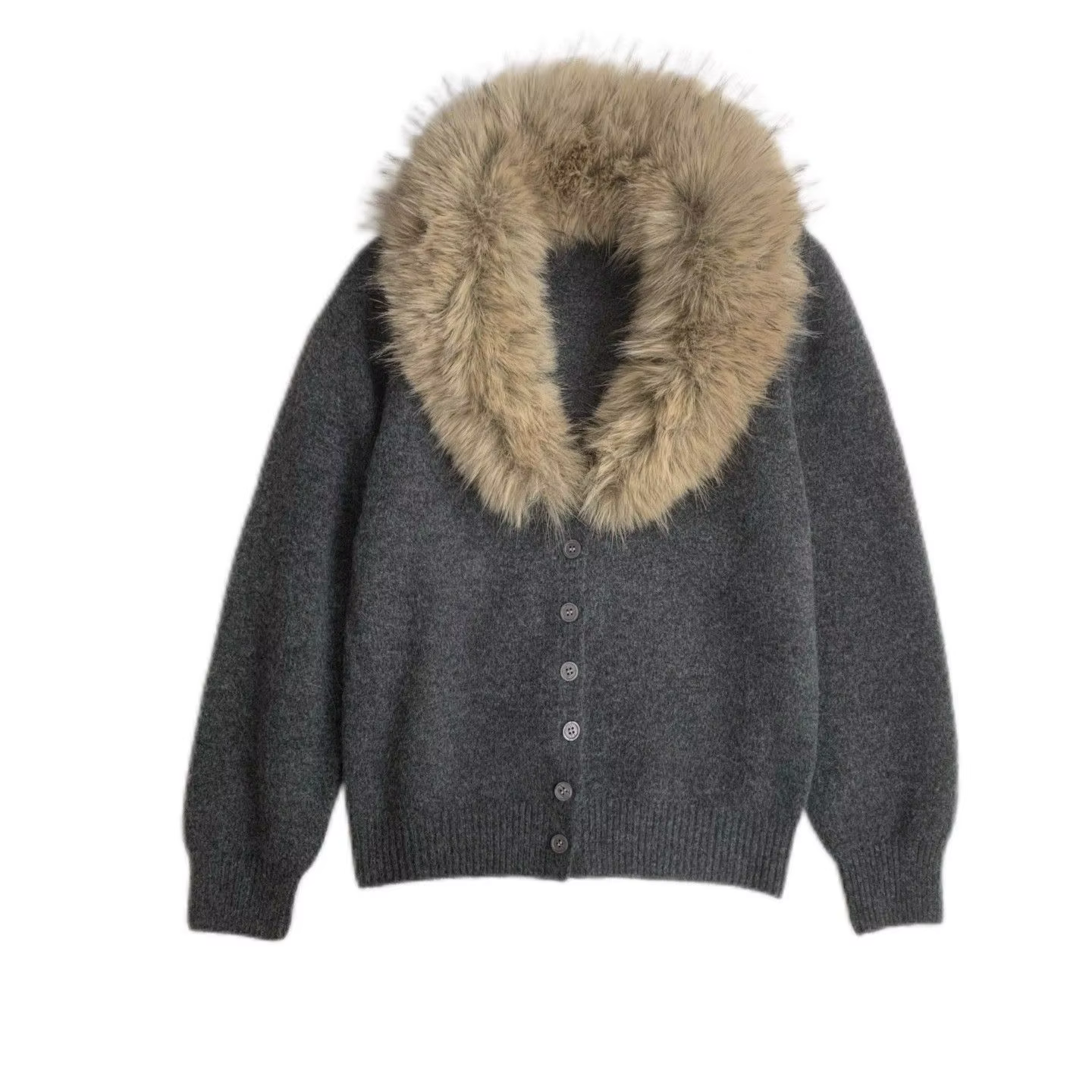 Cardigan tricoté à col en fourrure de qualité supérieure pour femme, pull fin et polyvalent, manteau