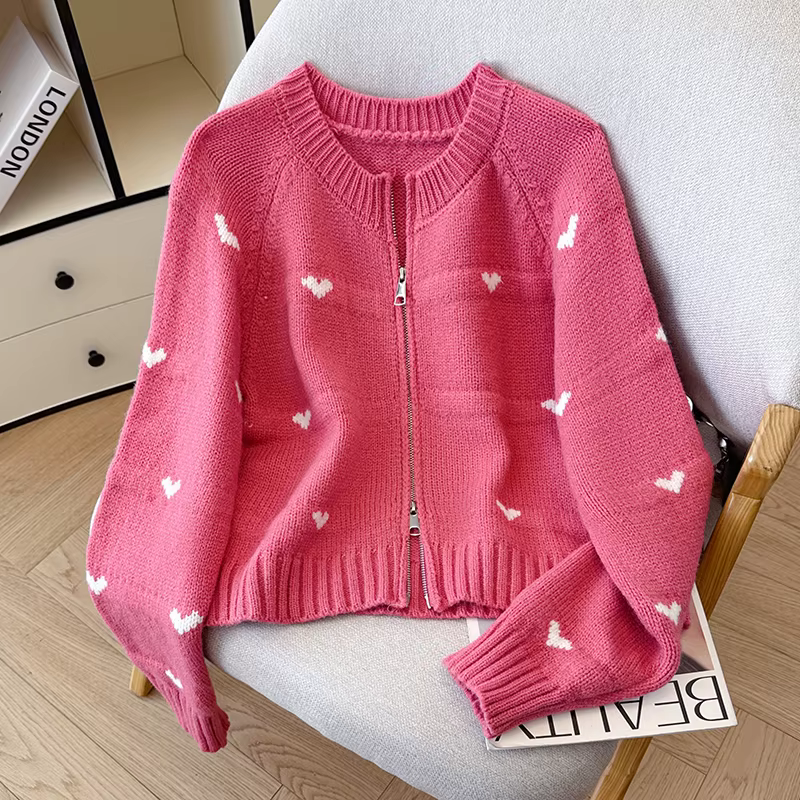 Amour Jacquard pull pour femmes 2025 nouvelle mode automne hiver à manches longues col rond fermetur