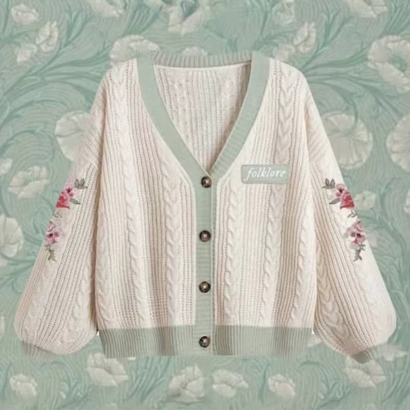 Cardigan de jardin de Betty avec patch folklorique brodé à fleurs pull tricoté confortable TS Cardig