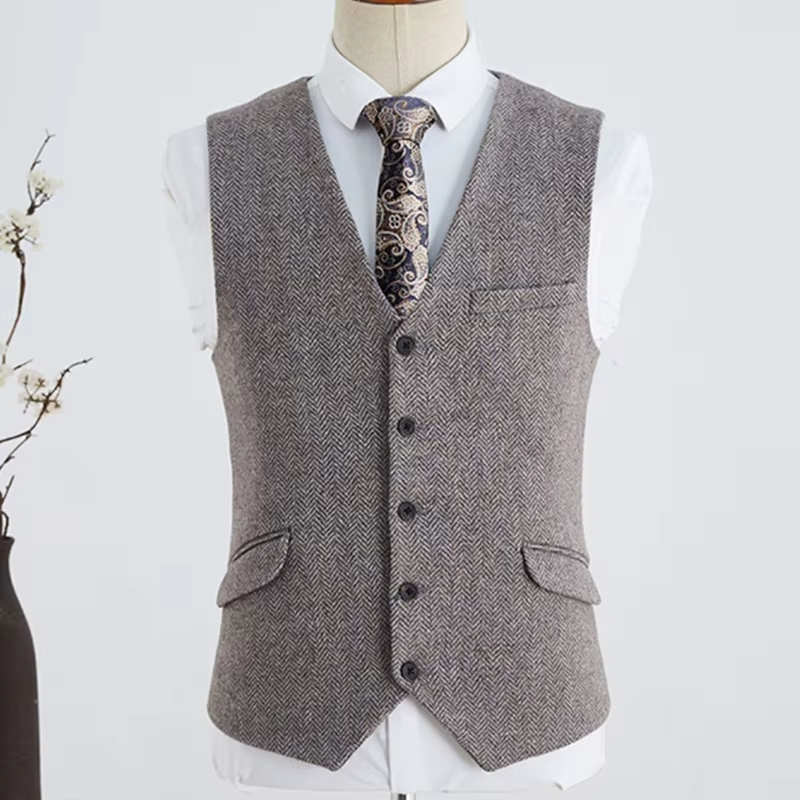 Gilet en laine à chevrons britannique de Style italien, nouveau gilet ajusté marron clair Vintage d'