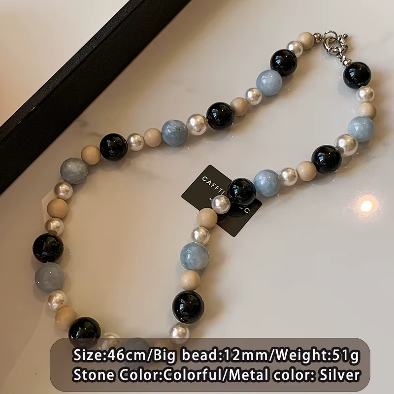 Collier de perles en pierre naturelle de Style rétro français, chaîne de clavicule exagérée pour fem