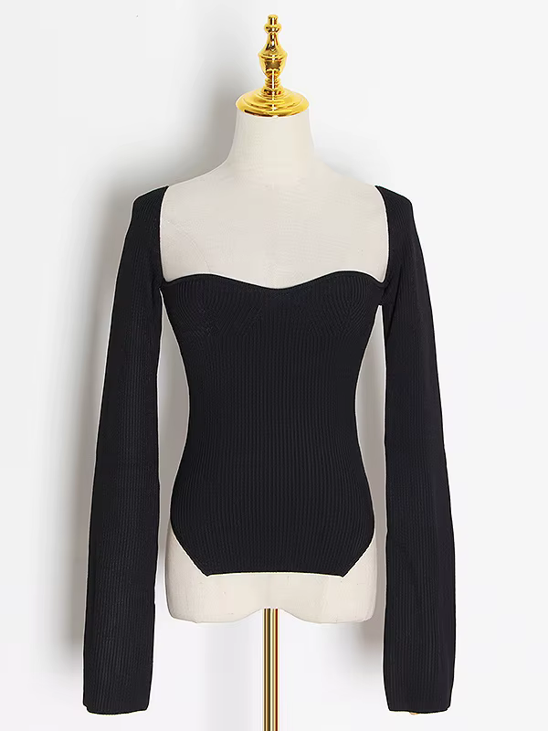 TWOTWINSTYLE – pull tricoté blanc fendu sur le côté pour femme, col carré, manches longues, mode aut