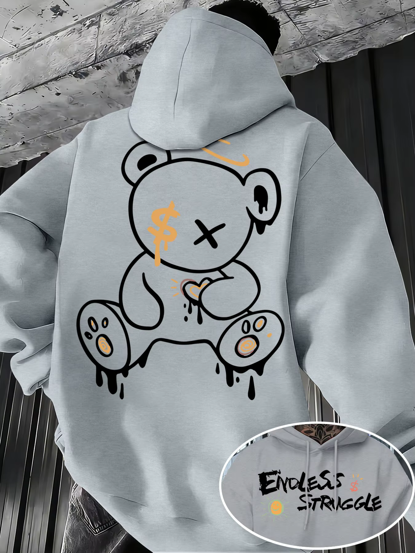 Sweat-shirt à capuche tendance pour homme avec imprimé - Sweat-shirts à motif ours pour homme, vêtem