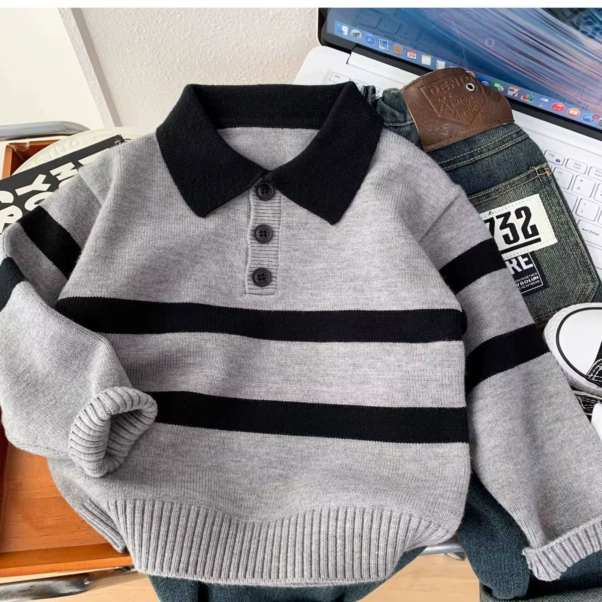 Pull pour enfants automne/hiver nouveaux garçons haut décontracté POLO tricoté chemise garçons bébé