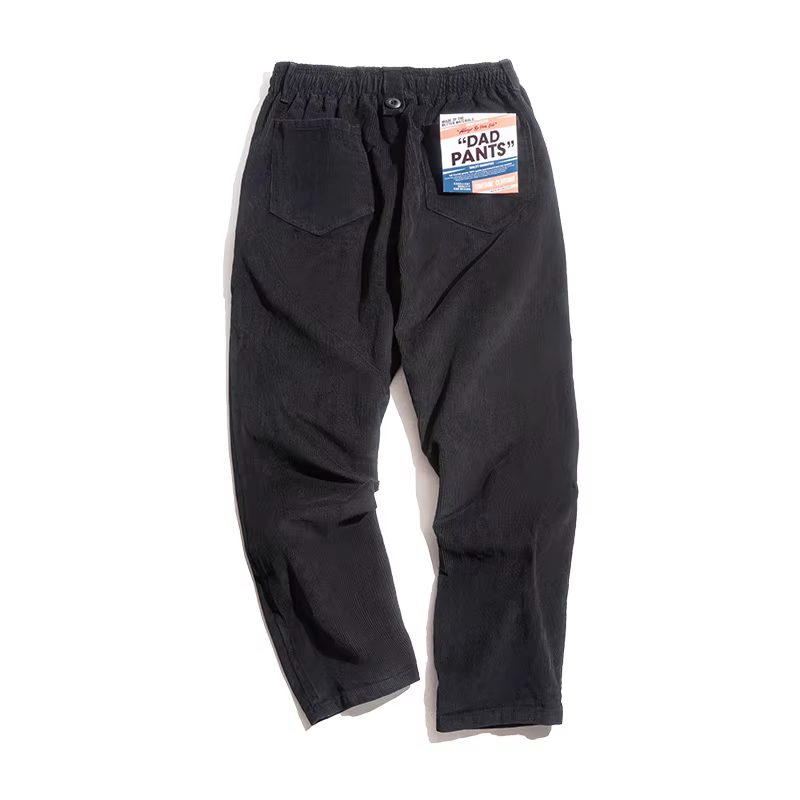 Maden Pantalon vintage en velours côtelé de couleur unie, droit, ample, décontracté, avec taille éla