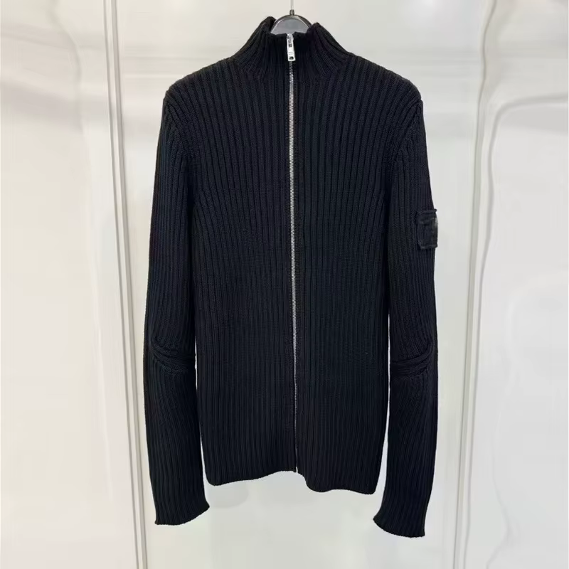 Pull en coton pur tricoté pour homme, coupe ajustée, style sombre, rayé, avec double fermeture éclai