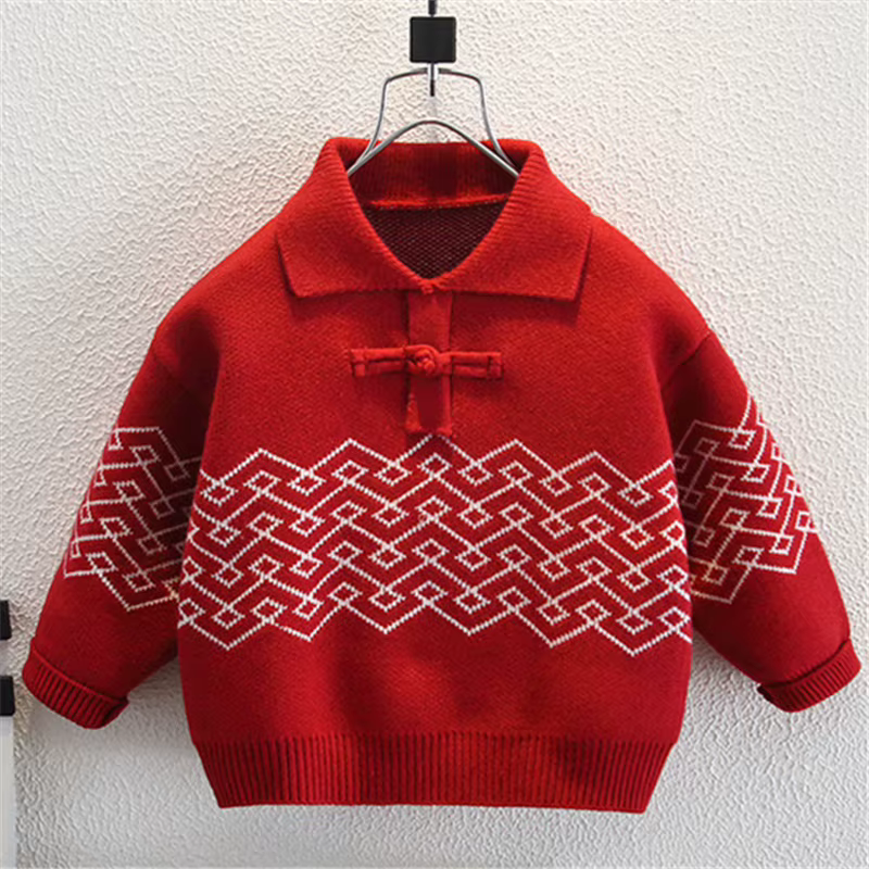 Élégant bébé garçon couleur rouge col rabattu pull enfant en bas âge nouveau printemps tricoté vêtem