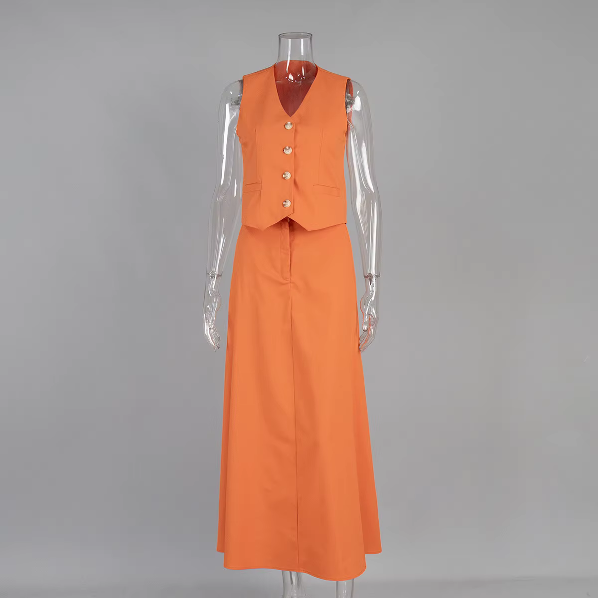 Ensemble 2 pièces chic pour femme : Gilet et jupe longue – Nouvelle collection été – Haut sans manch