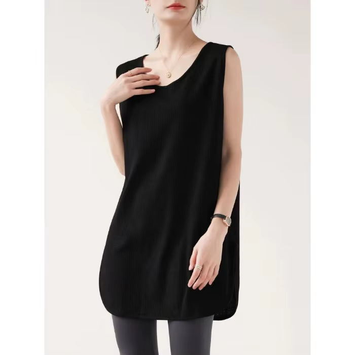 Gilet sans bretelles mi-long ample vert militaire à motif gaufré classique et polyvalent pour femme,