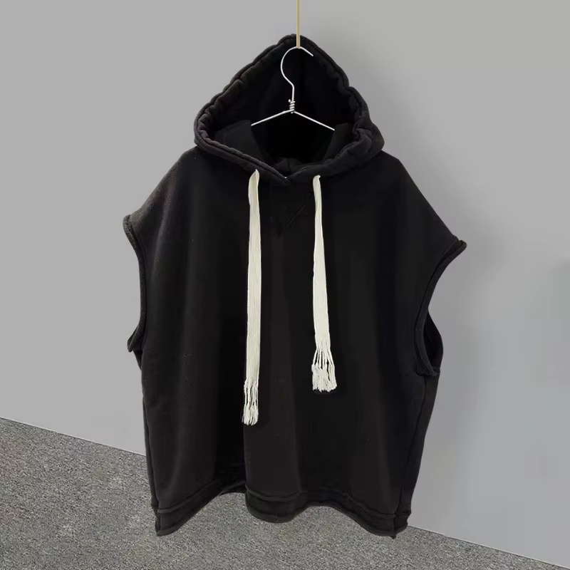 Sweat à capuche sans manches pour femme, ample, solide, gilet, automne 2025