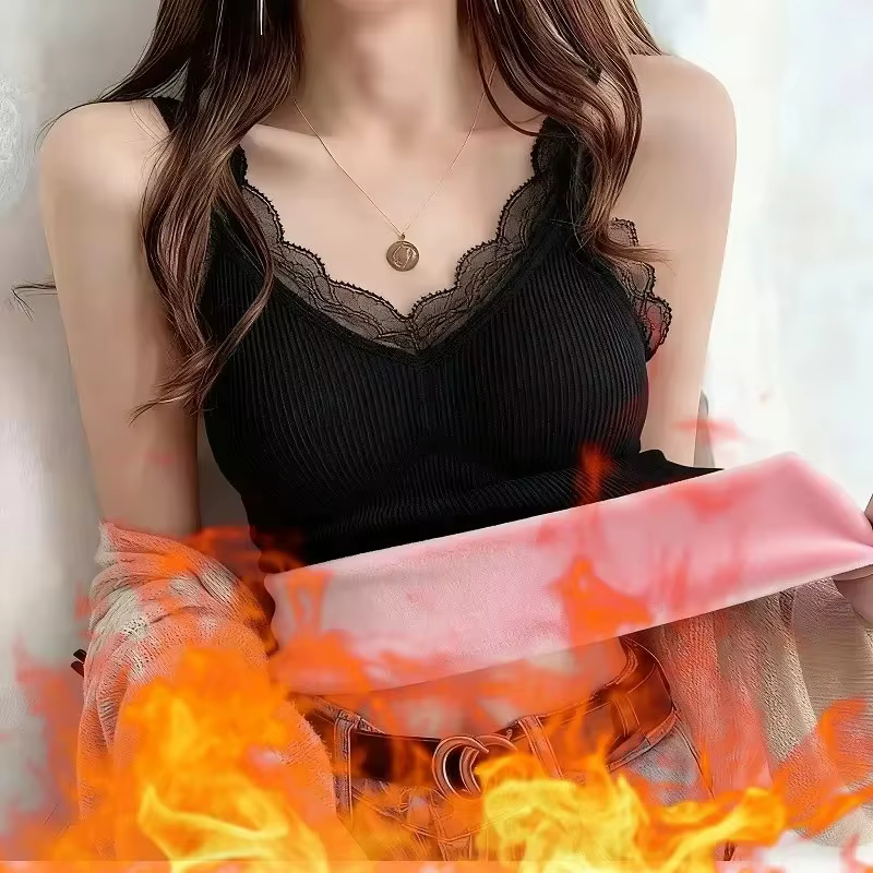 Sous-vêtement thermique gilet intérieur pour femmes chaud hiver Sexy dentelle sans manches débardeur