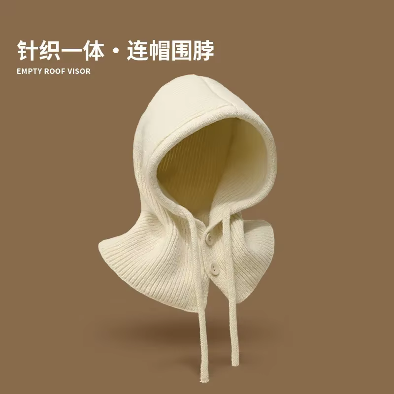 Bonnet cagoule pour femme, protection des oreilles, écharpe en laine, châle, capuche une pièce, hive