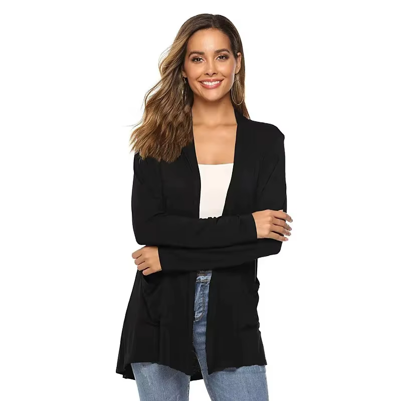 Cardigan tricoté à manches longues pour femmes, couleur Pure, col en v, vêtements d'extérieur décont