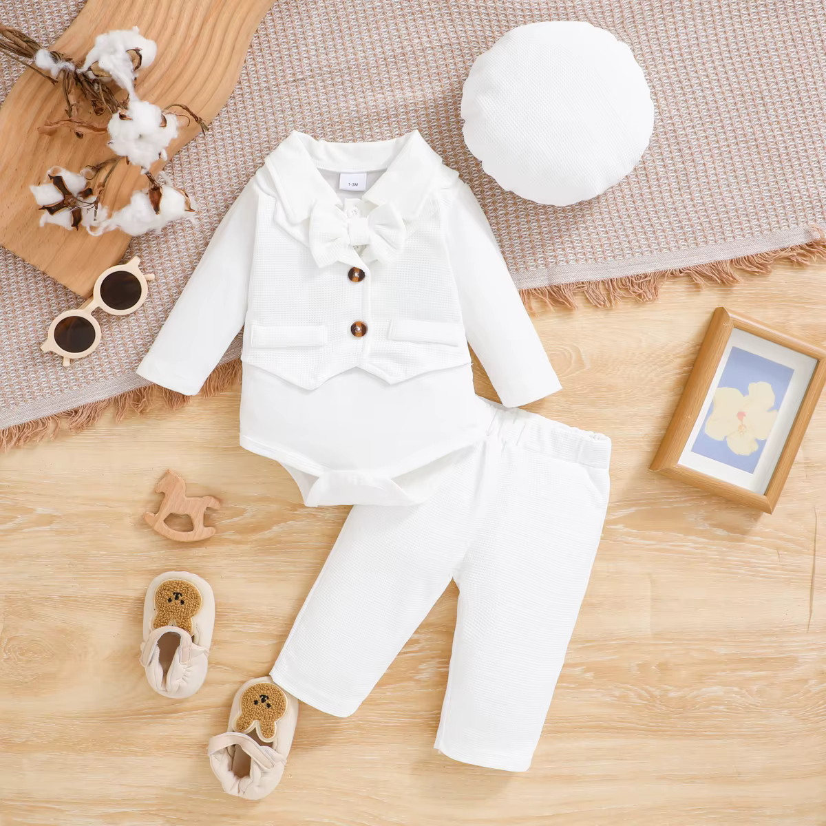 Ensemble de vêtements pour bébé garçon, faux gilet à deux manches longues, adapté pour être porté en