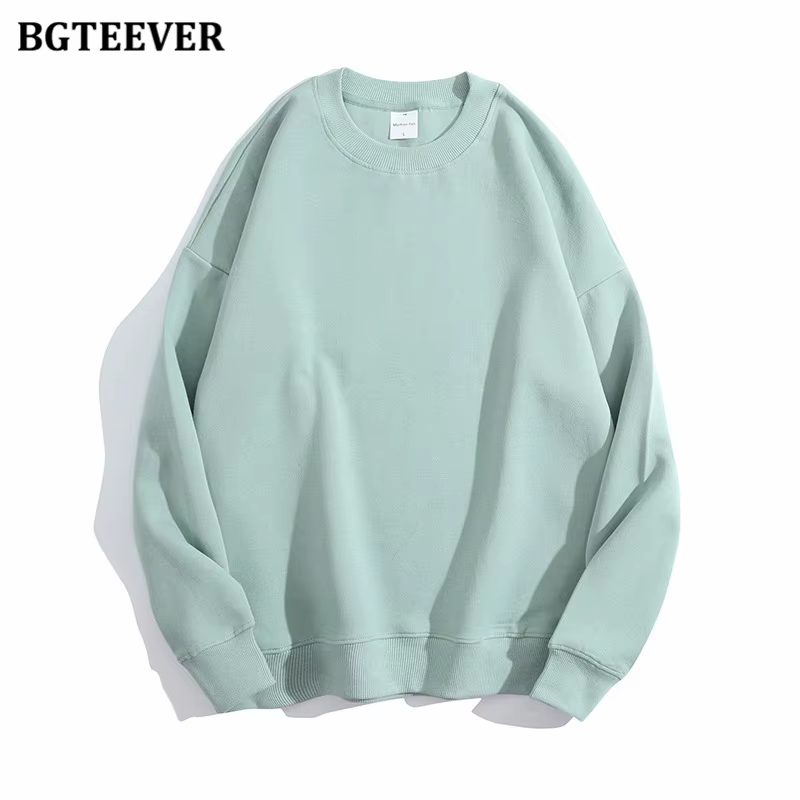BGTEEVER-Pull à Manches sulfet Col Rond pour Femme, Décontracté, Basique, en Coton PVD, Printemps-Au