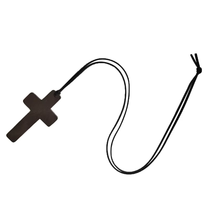 Corde rétro pour hommes femmes, marron pendentif croix, cou en bois religieux chrétien