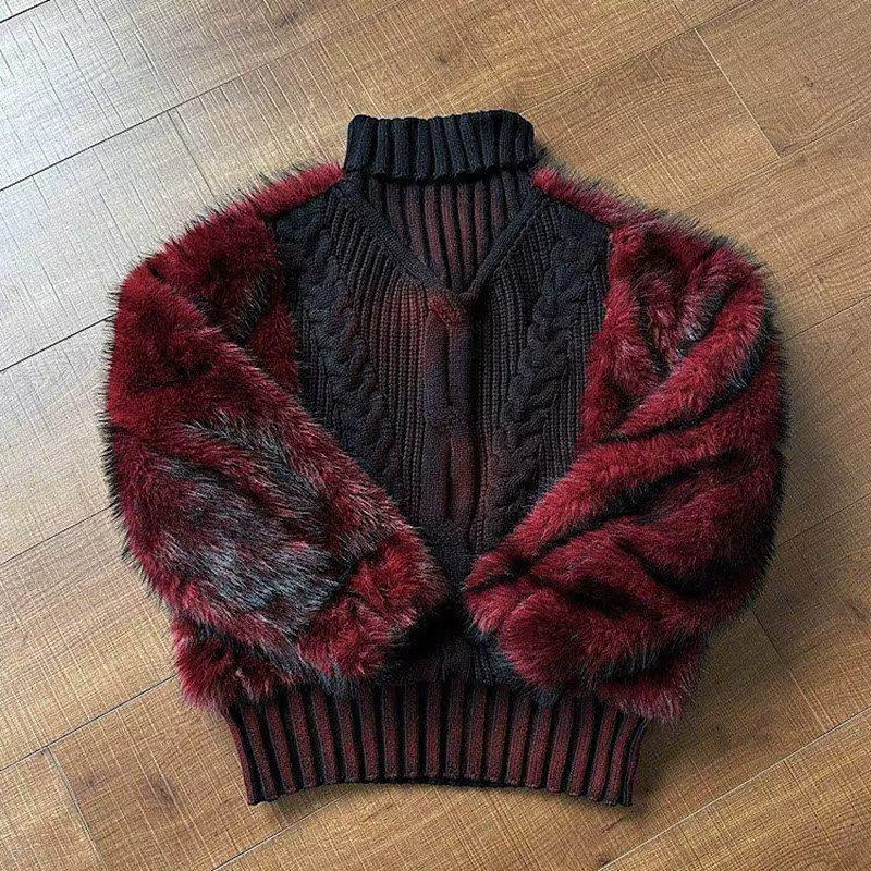 Pull en fourrure épais et chaud d'hiver pour homme et femme, vintage, surdimensionné, en tricot tors