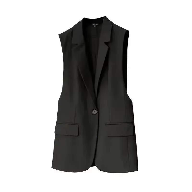 Gilets longs élégants sans manches pour femmes, Simple, fente au dos, conçu pour le bureau, pardessu