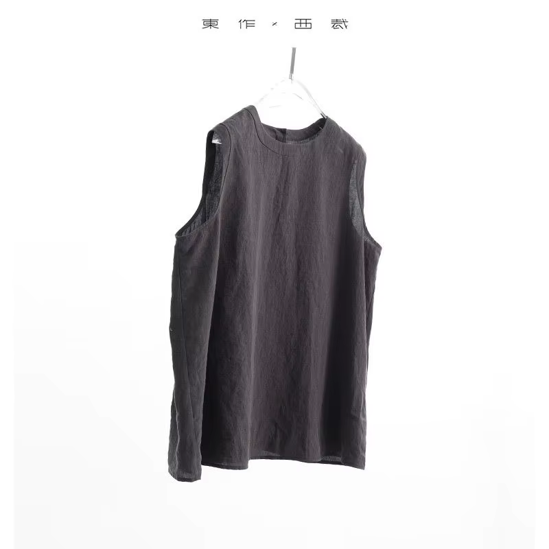 Gilet en lin délicat pour femme, sans manches, col rond, respirant et frais, collection été 2026