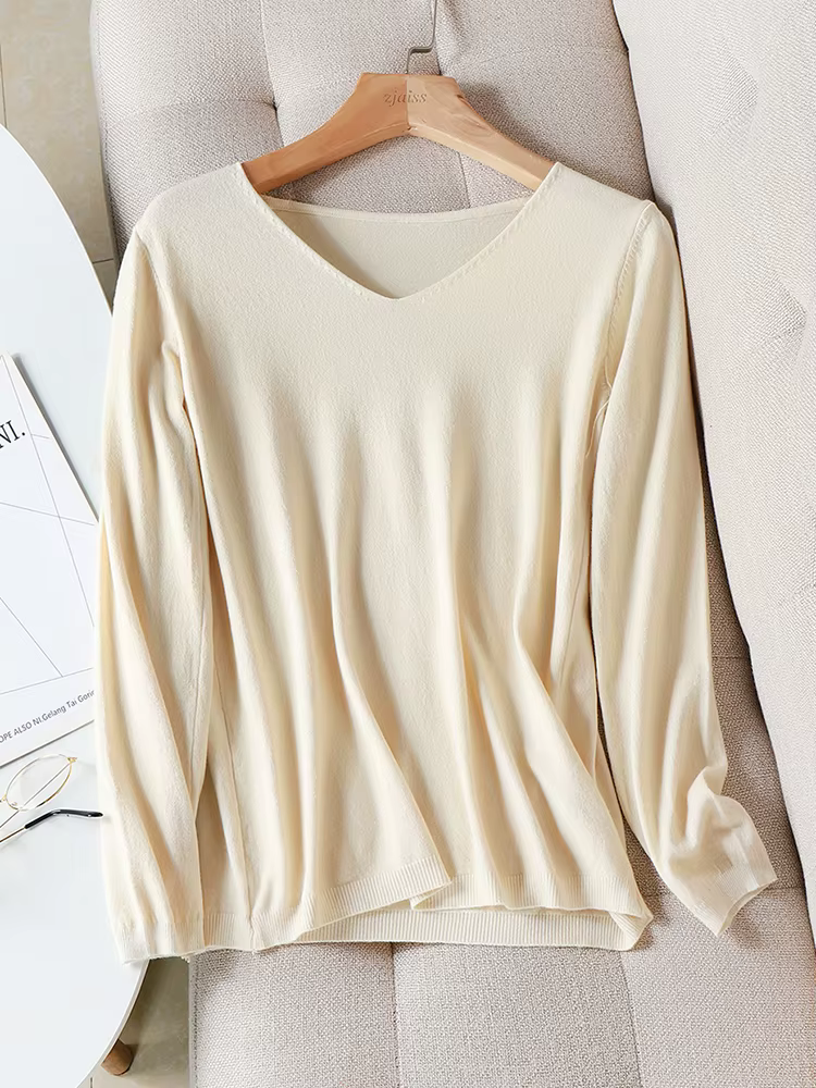 AOSSVIAO 2026 Automne Hiver Pull Tricoté Col V Oversize Femme Ample Manches Longues Haut Pull Jumper