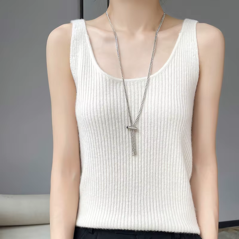 Pull à bretelles en laine mérinos pour femme, col en V, coupe couvertes, haut avec glaçage fin, soli