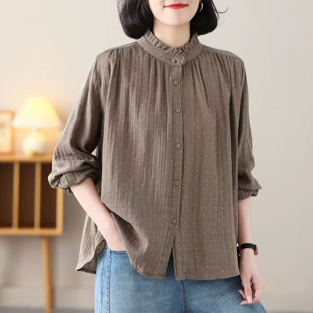 Chemisier à volants à col montant pour femmes, coupe ample, Style coréen, hauts élégants pour printe