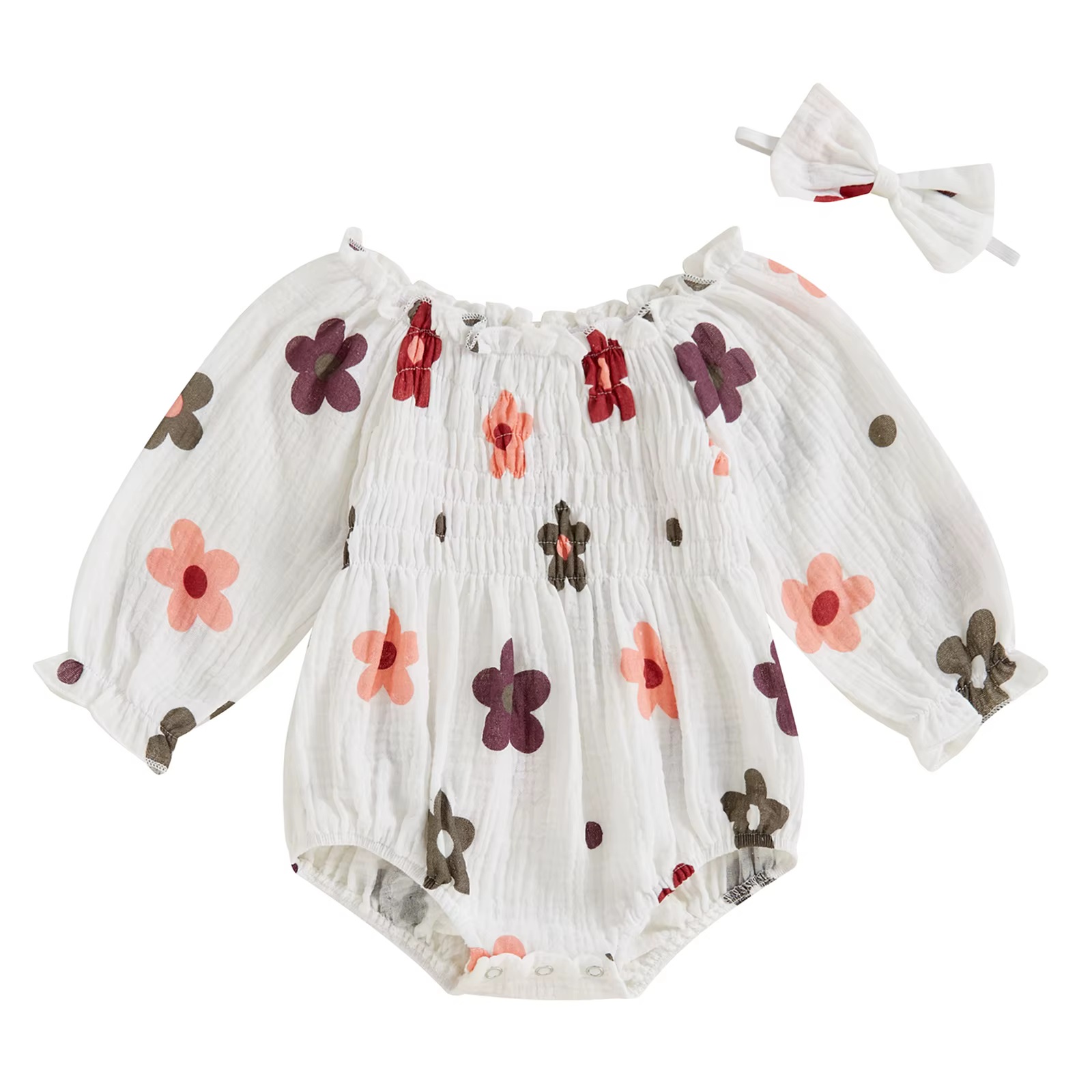 Citgeett-Ensemble à manches longues pour bébés filles, imprimé floral, costume de batterie à volants
