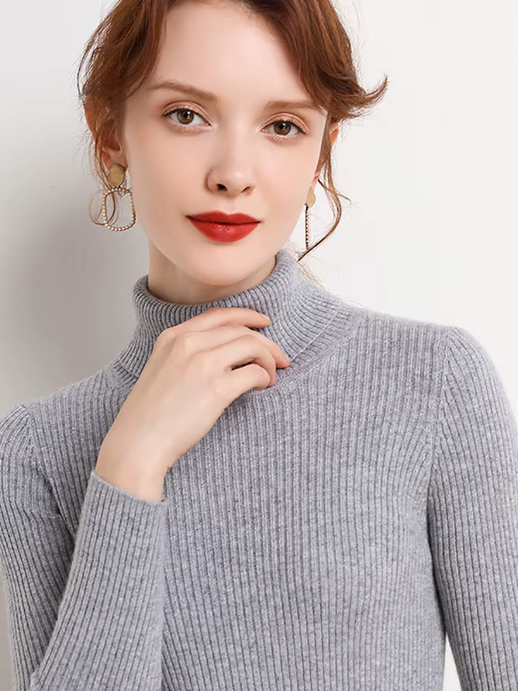 Femmes automne pull à col roulé tricoté doux pulls cachemire pulls basique doux chandails femme basi