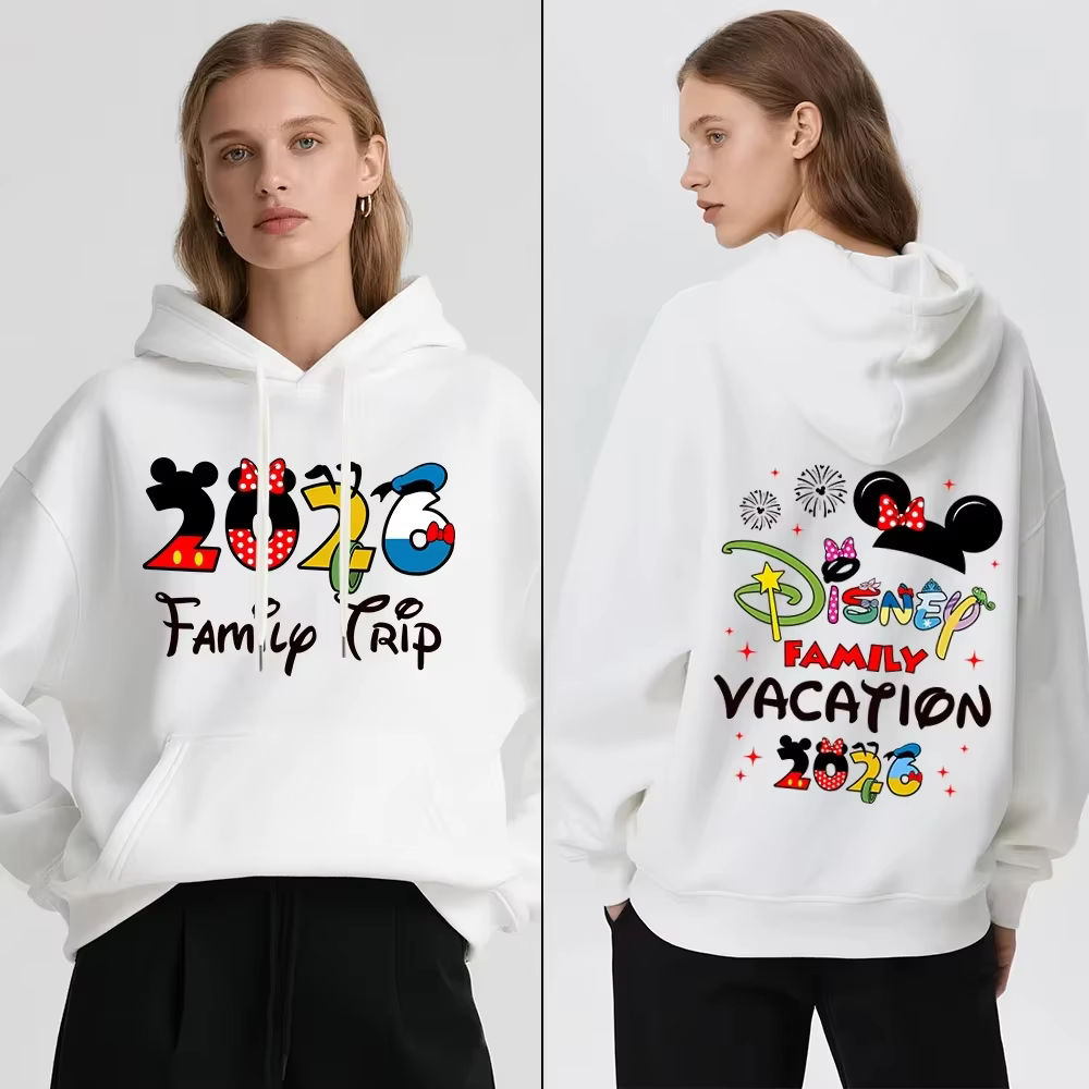 Sweat à capuche pour femme avec imprimé sur le thème des vacances en famille Disney 2026, doublure e
