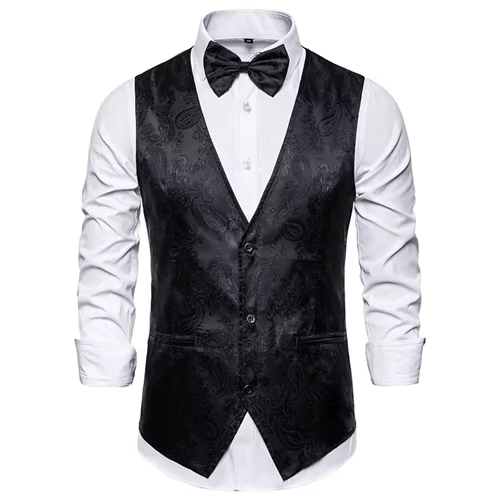 Gilet de costume Jacquard rouge vin pour hommes, haut fin en Patchwork, à la mode, pour mariage, dan